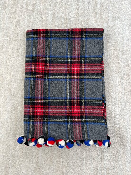 J. Crew Accessories - J. Crew Wool Tartan Plaid Pom Pom Scarf Wrap